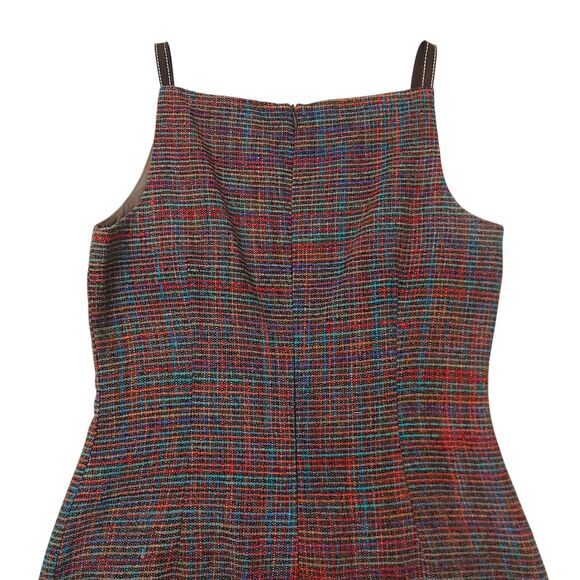 David Meister Dress Womens 8 Brown Sheath 100% Silk Sleeveless Pleated Tweed - Picture 6 of 12